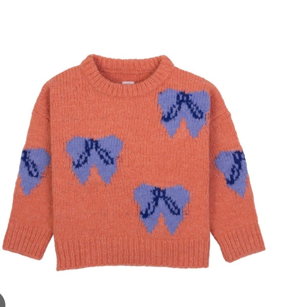 Deep peach  Sweater with Purple Bow Accents by boutique designer Wynken